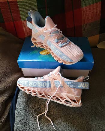 Pink and blue mesh lace up sneakers 