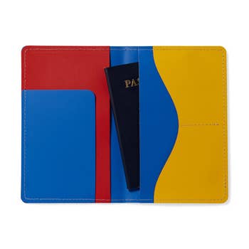 colorblock blue, red, yellow passport case