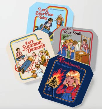 set of four 70s-themed coasters