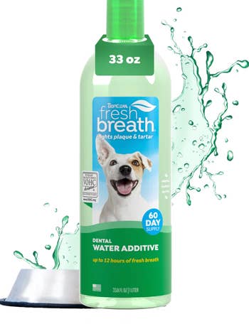 33 oz TropiClean Fresh Breath Dental Water Additive for dogs, promotes fresh breath and fights plaque and tartar, 60-day supply