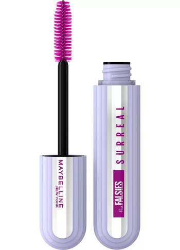 A Maybelline mascara in lilac and purple packaging. 