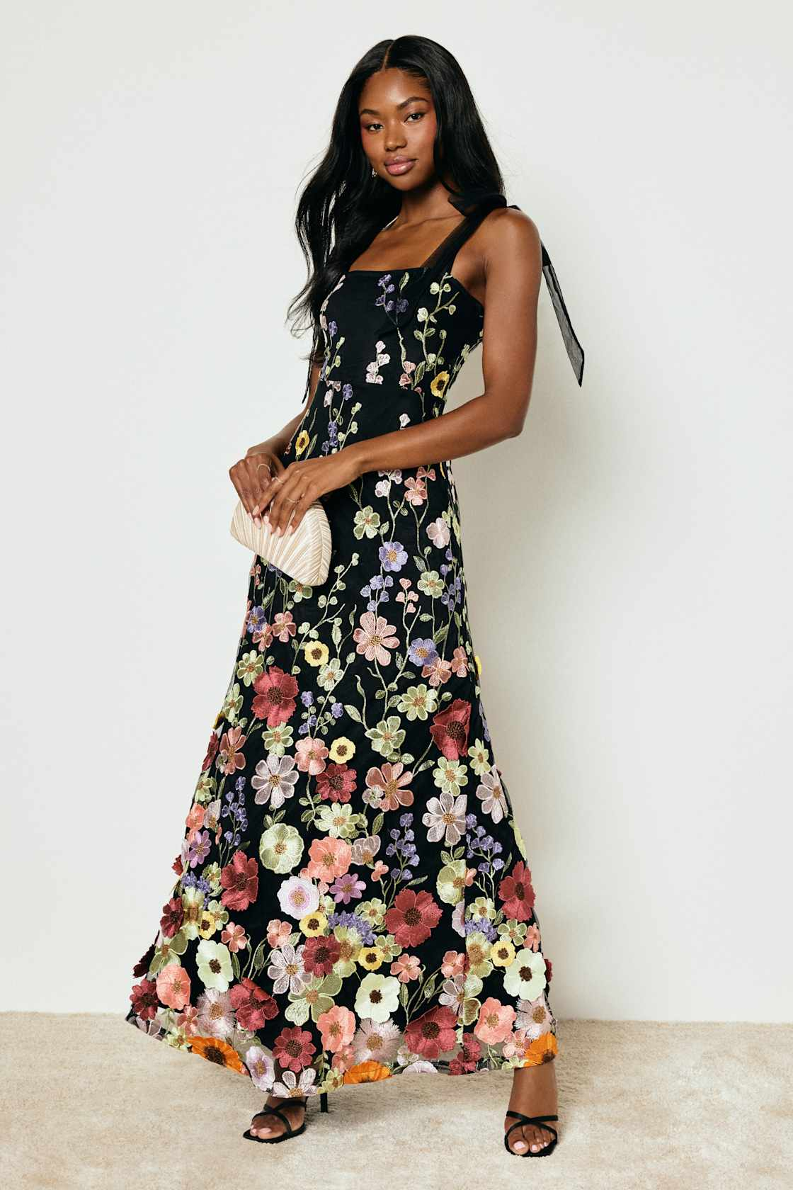 open lace back dress Lulus Party Icon Black Sequin Off-Shoulder Long Sleeve Maxi Dress main image 1