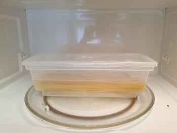 Spaghetti in the cooker in a microwave