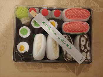 reviewer image of the box of sushi-shaped socks
