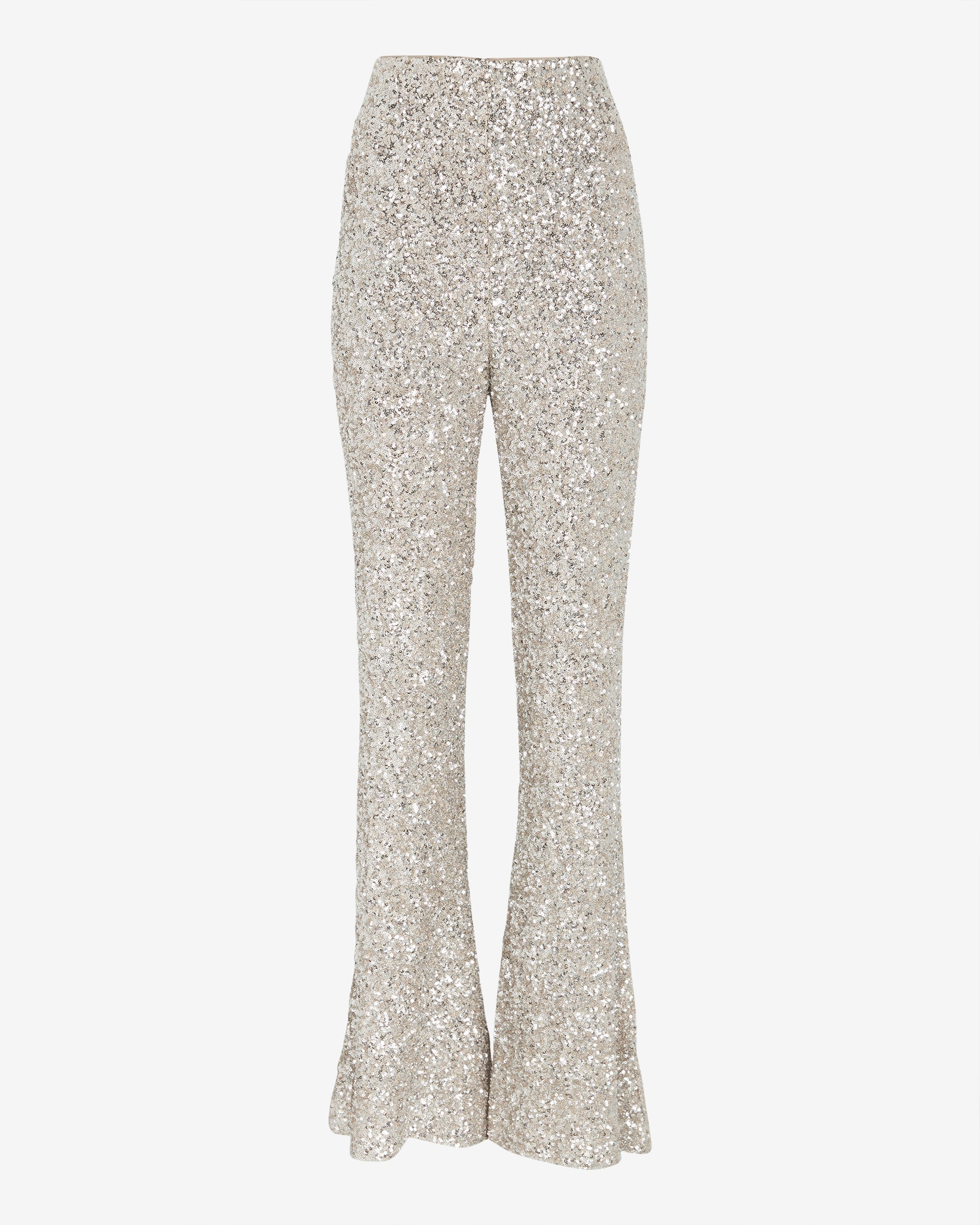 Flare pants covered in silver sequins