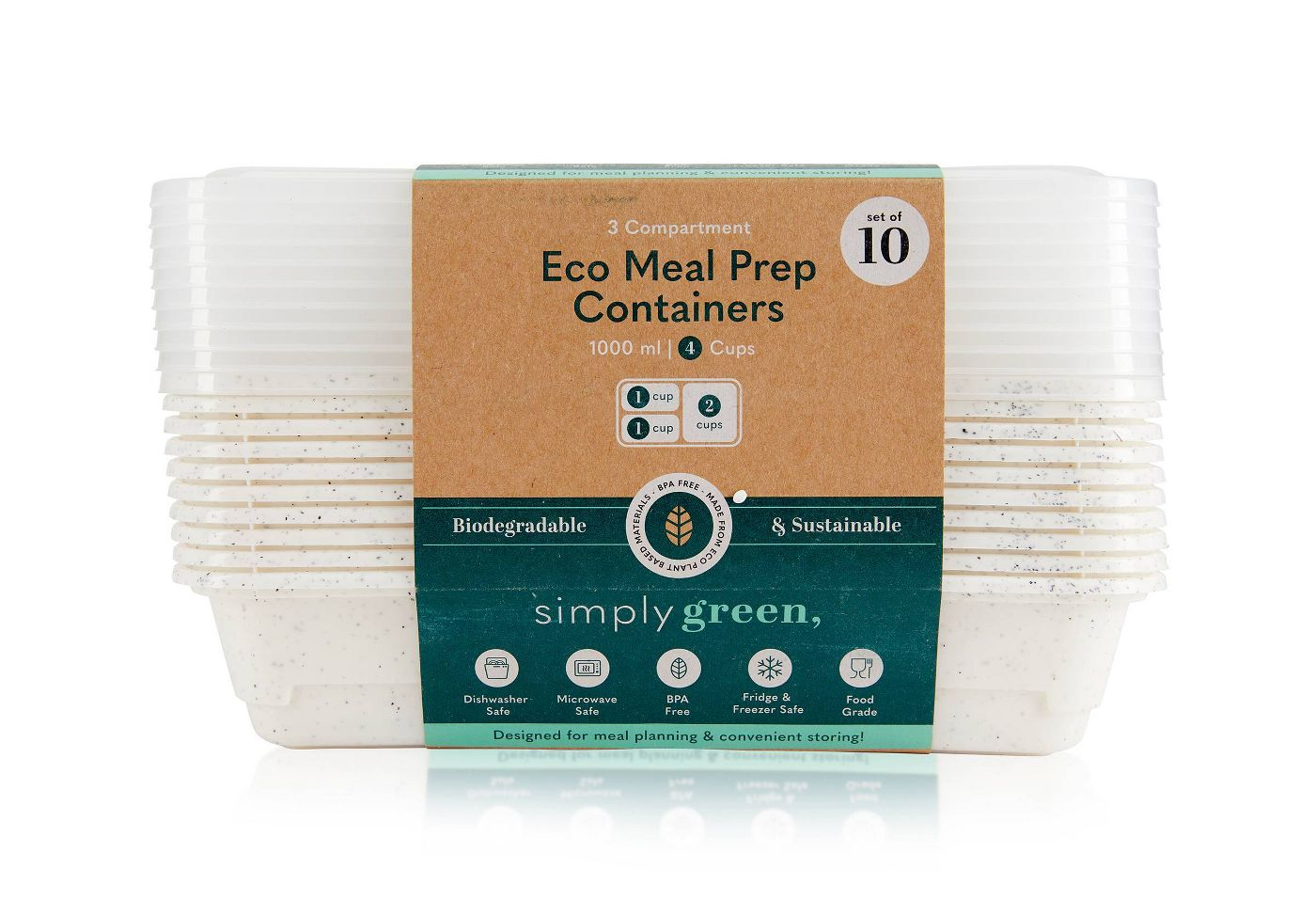 a pack of the simply green eco-meal prep containers