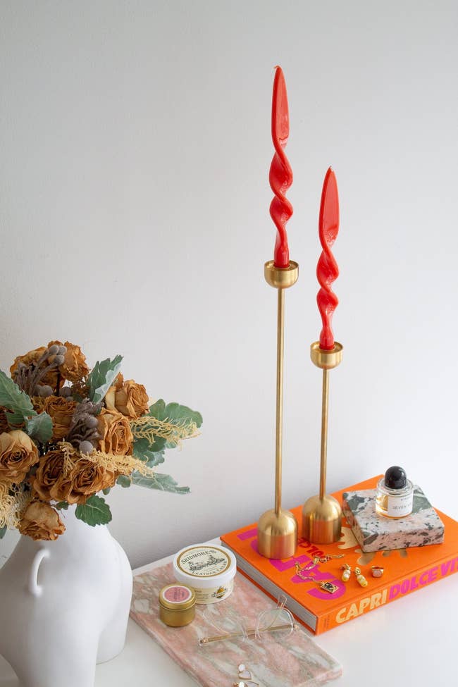 coral twisted taper candles