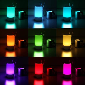 分割图像的LED灯与不同深浅的蓝色,橙色,绿色,黄色,红色,紫色,粉红色的灯光