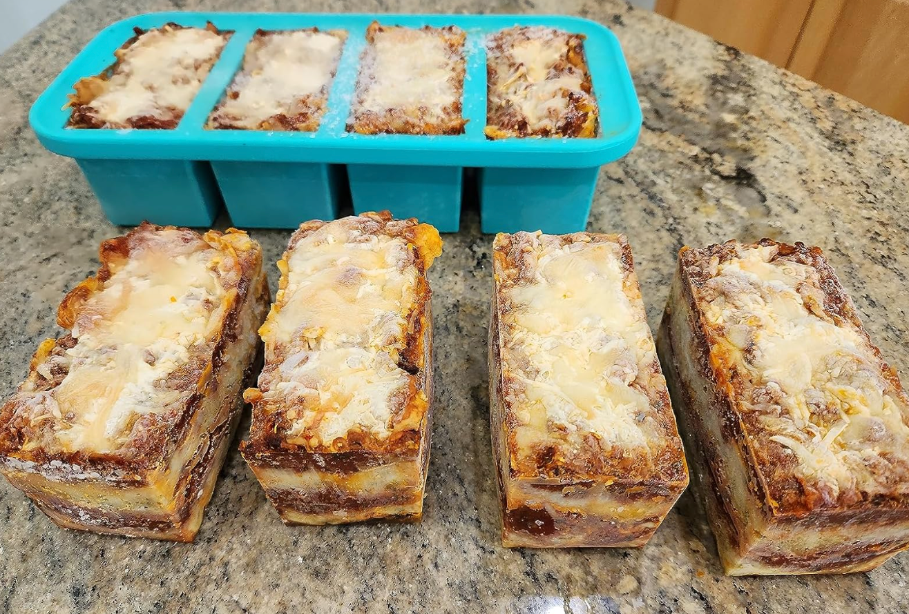 reviewer photo of souper cubes next to blocks of frozen lasagna