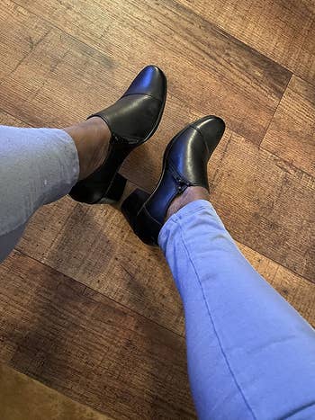 reviewer POV photo wearing heeled booties