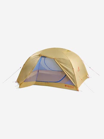 Lightweight, dome-shaped camping tent with an open front, showcasing an ergonomic design and ample ventilation, suitable for outdoor adventures