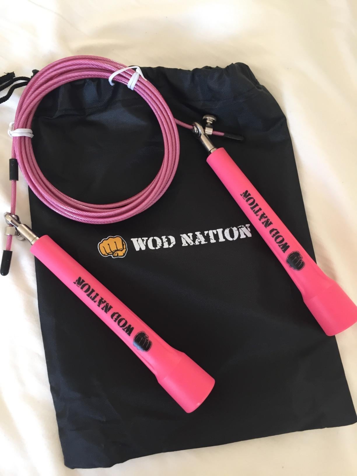 a review photo of the jumprope in pink with a carrying bag
