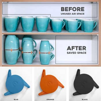 The circular  adjustable level  organizers successful  blue, orange, and black, positive  a earlier  and aft  pic of the mugs unorganized and organized