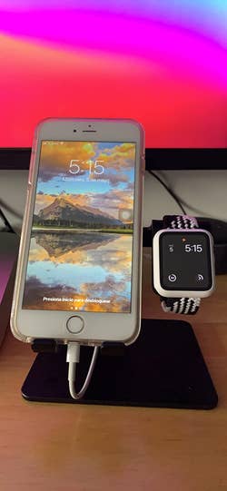 reviewer photo of phone and apple watch stand