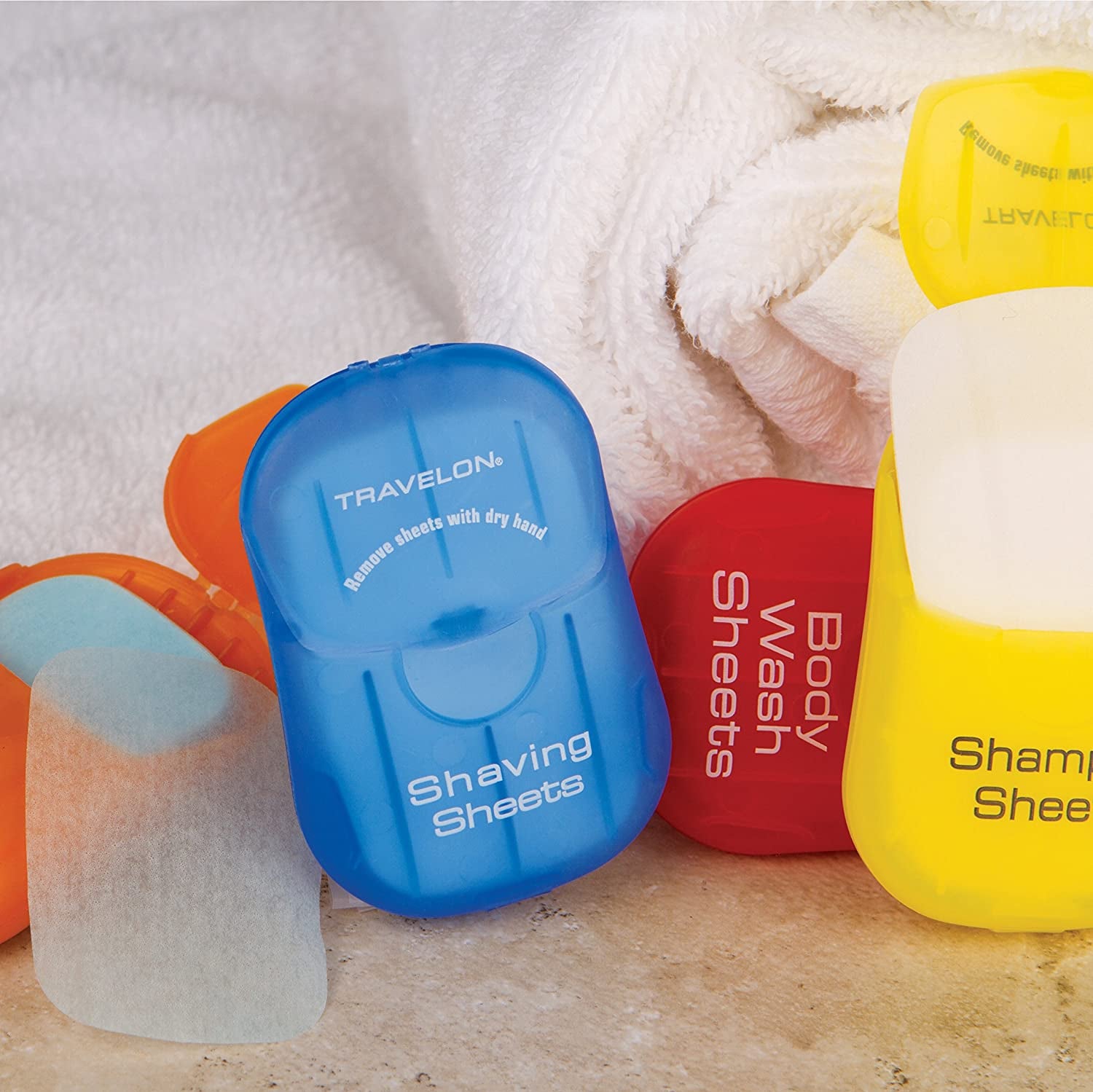 the shaving sheets in colorful packaging