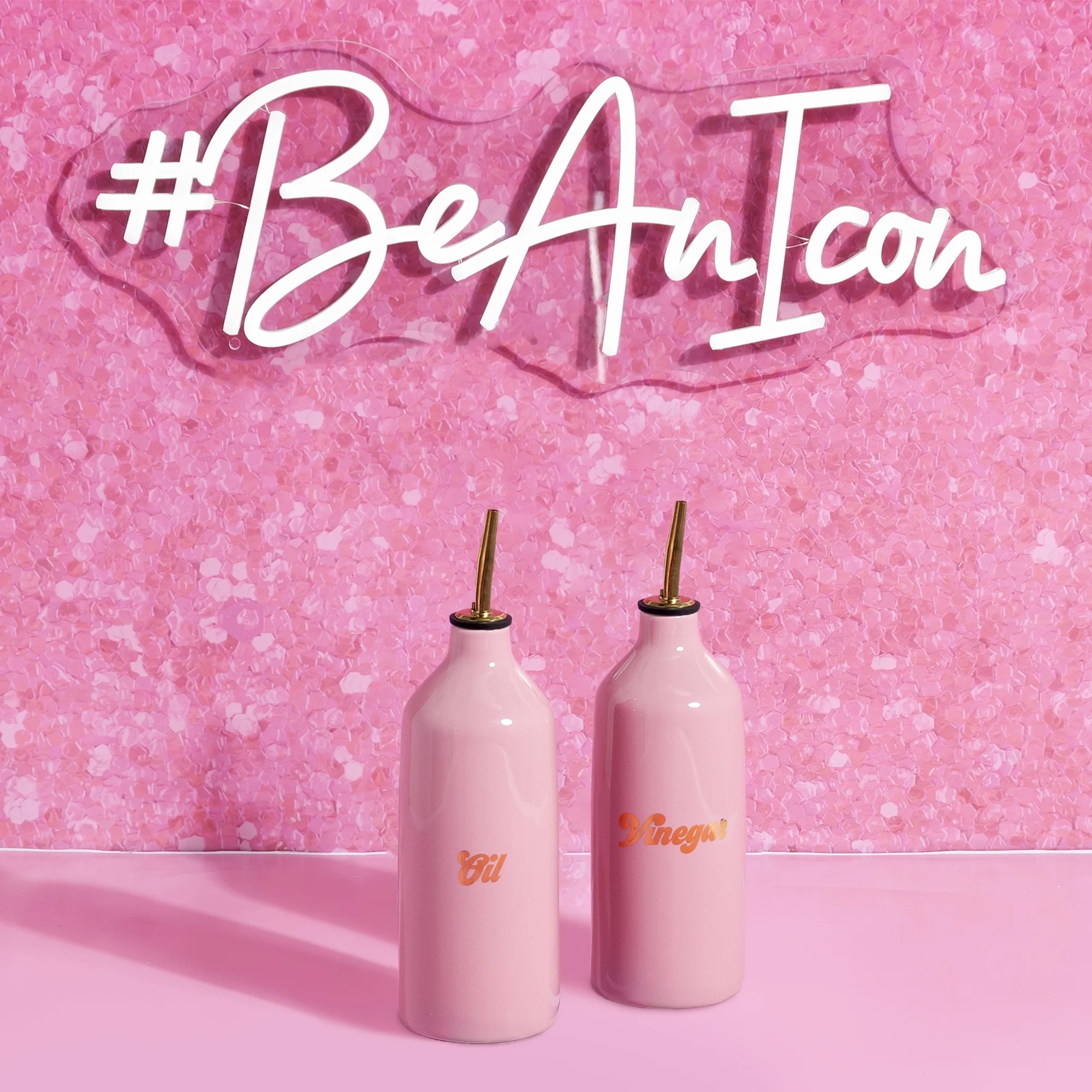 Two stylish lipid  and vinegar bottles connected  a pinkish  inheritance  with 