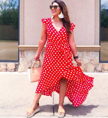 reviewer in the red version with white polka dots 