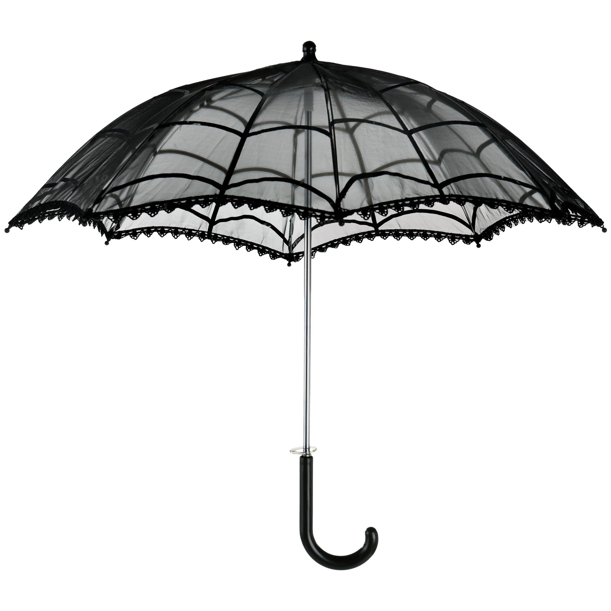 A sheer black parasol
