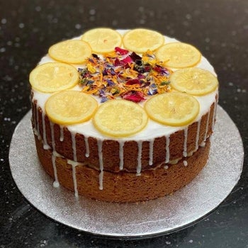 lemon cake with floral 'sprinkles' in center