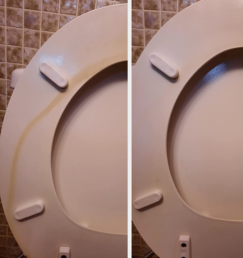 Reviewer's open toilet seat with stain / same toilet seat clean