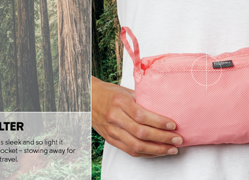 the coat folded down to the size of a small rectangular pouch