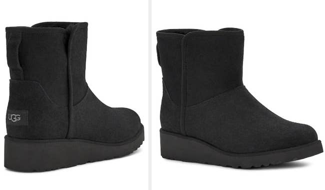 Two images of black Ugg boots