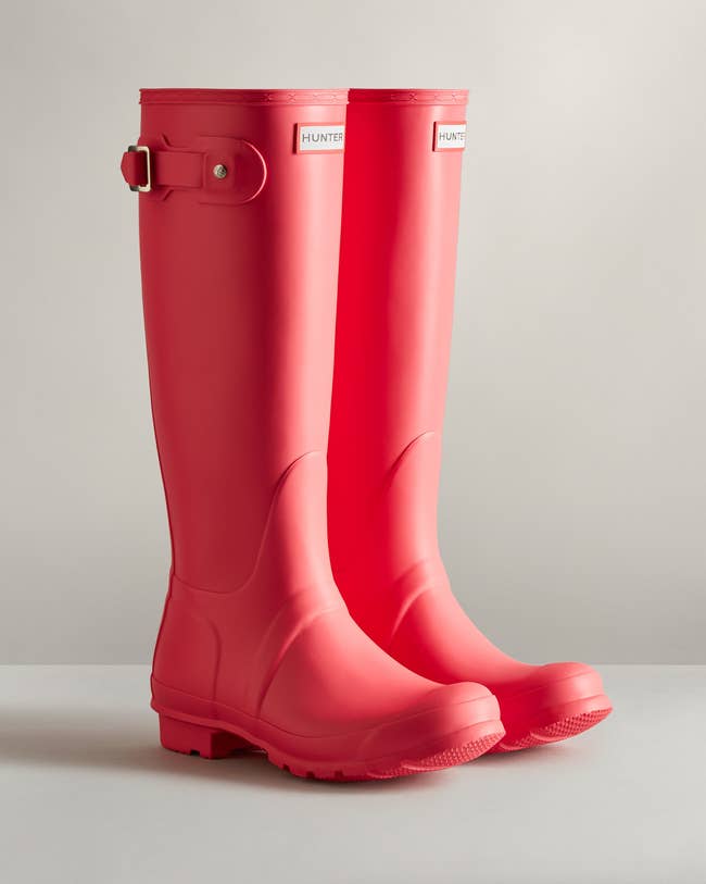 bright pink tall rain boots