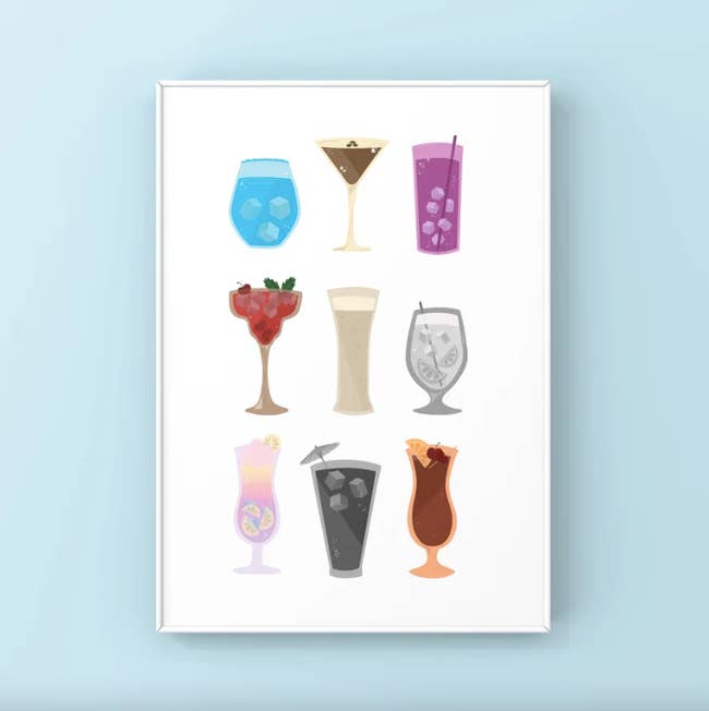 white background print with cocktails in color schemes matching taylor's albums