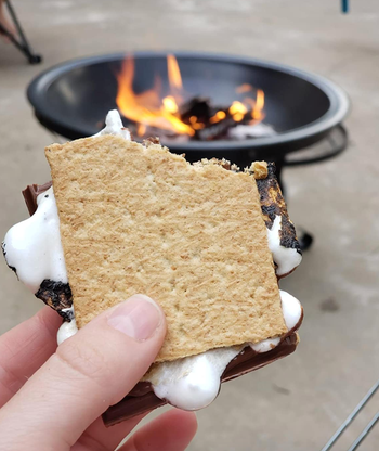 reviewer holding a s'more