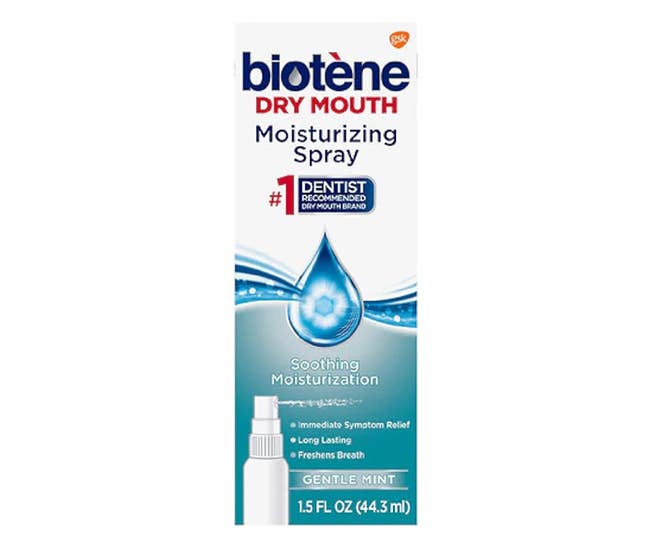a box of biotene dry mouth moisturizing spray 