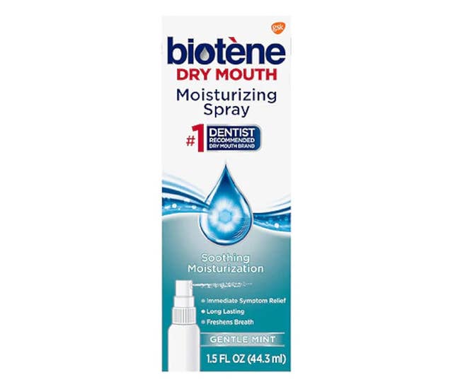 a box of biotene dry mouth moisturizing spray 
