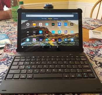 the fire tablet being used with a keyboard as if it were a laptop