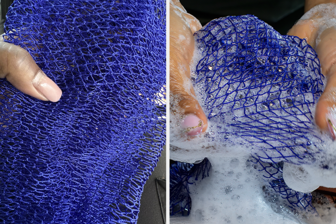 Hands showing continent  nett  sponge with and without soap