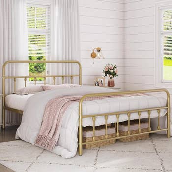 the Victorian-style bed in gold