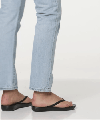 gif of model wearing the black sandals