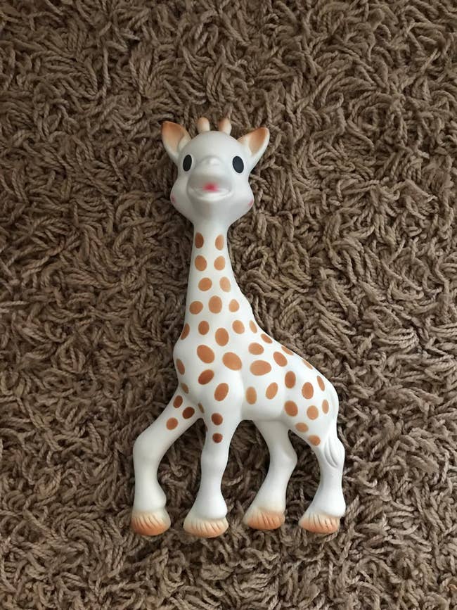 reviewer's photo of the giraffe teether