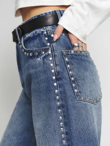 side view of the studded jeans