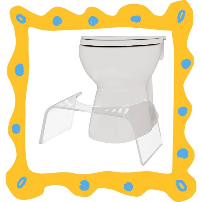 Toilet with a transparent foot stool designed for squatting support