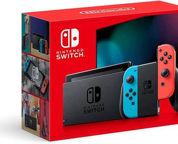 the Nintendo Switch box that shows the black game along with red and blue Joy-Cons