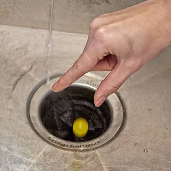 one of the lemon drops going down a sink drain