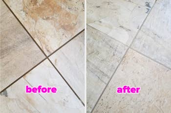 Tile floor before and after cleaning comparison