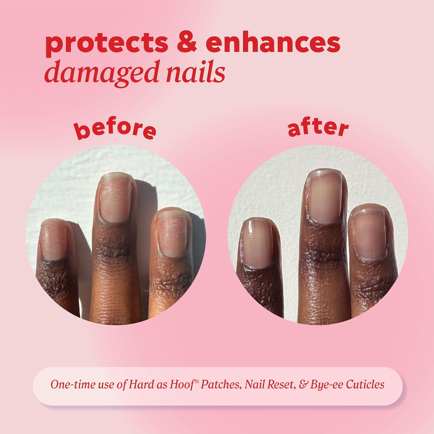 Two close-up images of nails, labeled 