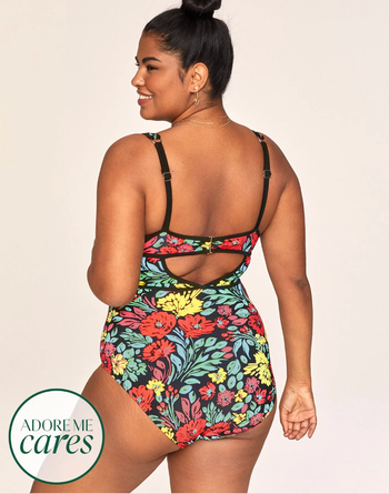 Model showing balconette bra and cut out style in the back with full butt coverage