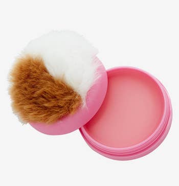 pink fuzzy lip balm container