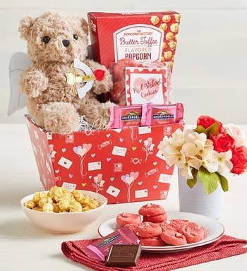 the valentine bear and sweets basket