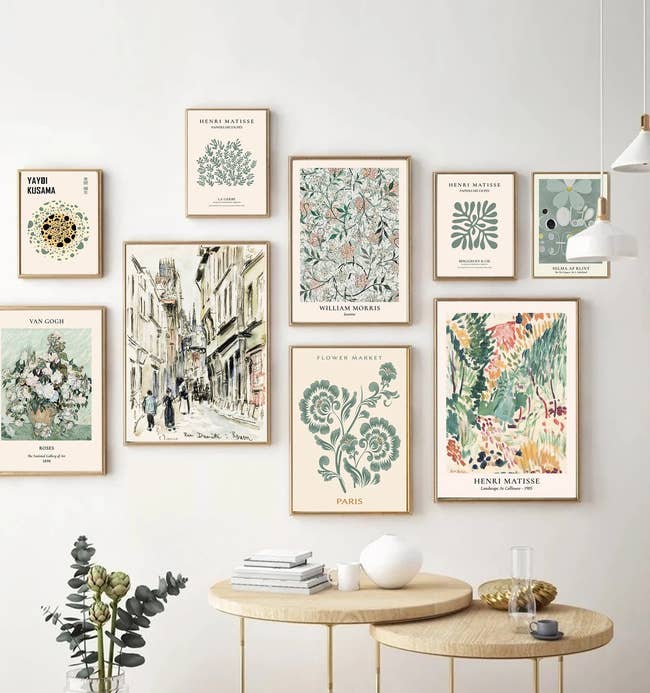 gallery wall with coordinating art prints