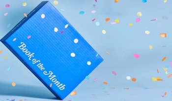 Book of the Month box with confetti around