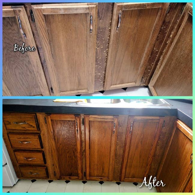 reviewers cabinets before and after using wood polish