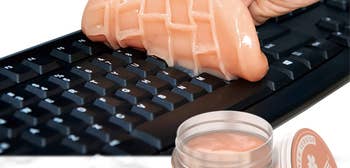 model using the putty to clean a computer keyboard