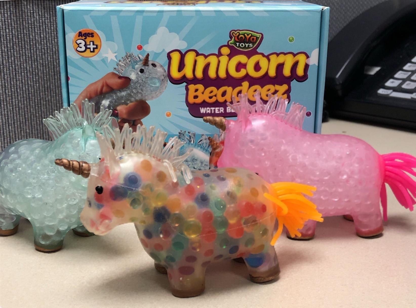 blue rainbow and pink squishy unicorns
